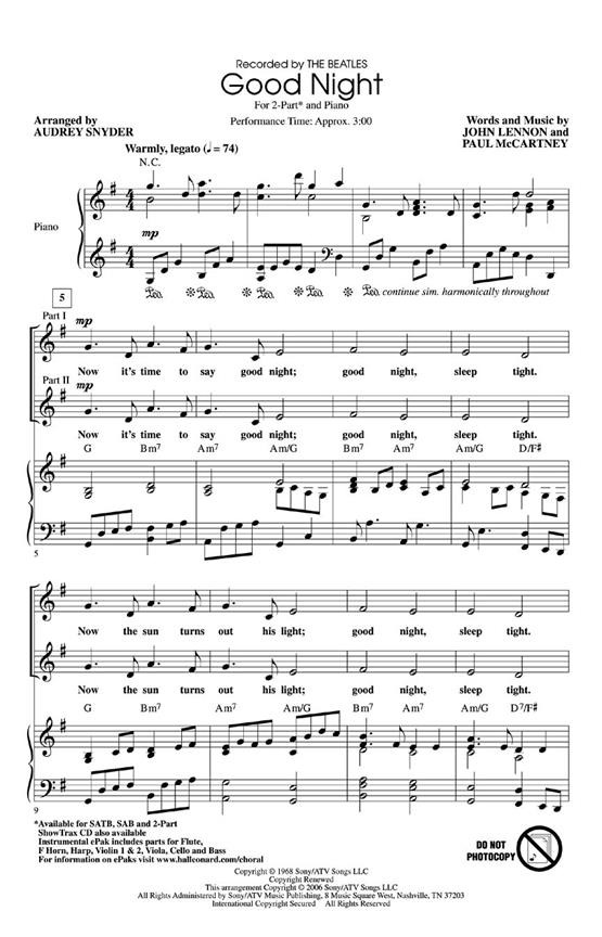 Good Night - The Beatles - noty pro sbor 2-Part Choir a klavír