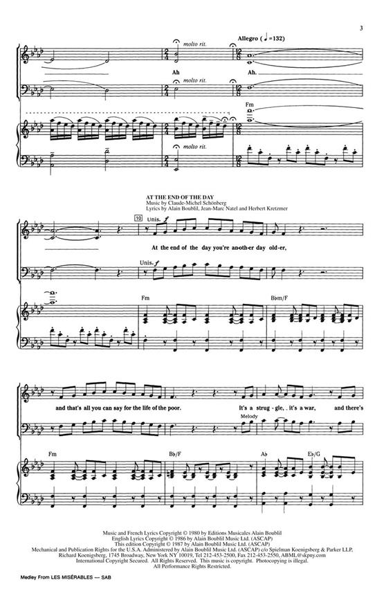 Les Miserables - Medley - noty pro sbor SA a klavír