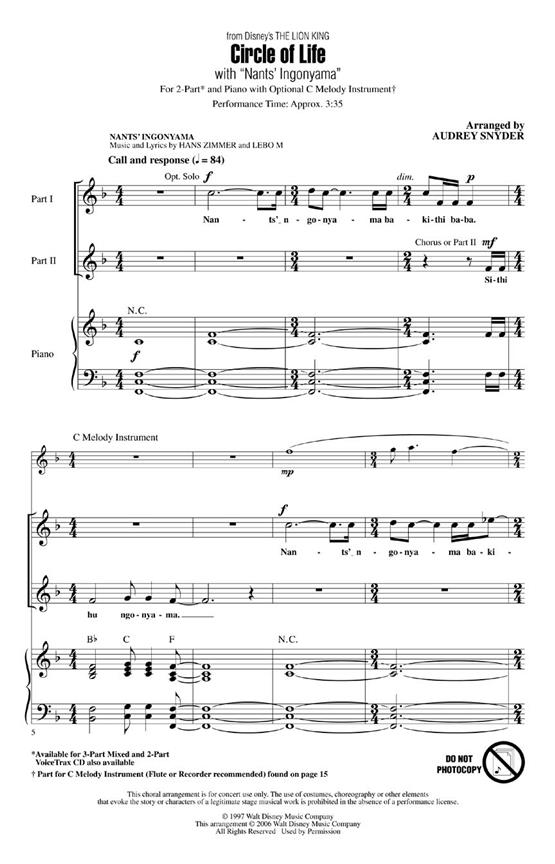 Circle Of Life (With Nants' Ingonyama) - 2-Part - pro sbor 2-Part