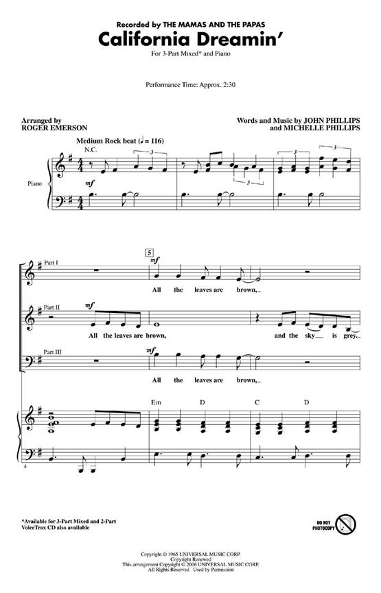 California Dreamin' - noty pro sbor 3-Part Choir