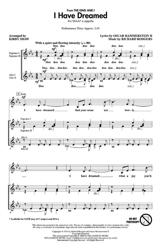 I Have Dreamed (The King And I) (SSAA) noty pro sbor SSAA