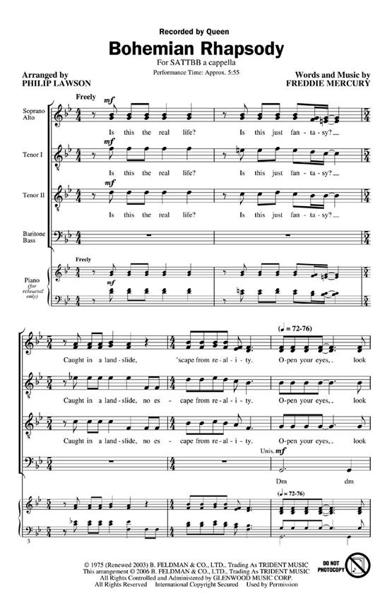 Bohemian Rhapsody - noty pro sbor SATTBB a Cappella