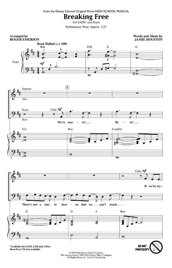 Breaking Free (High School Musical) (SATB) noty pro sbor SATB a klavír