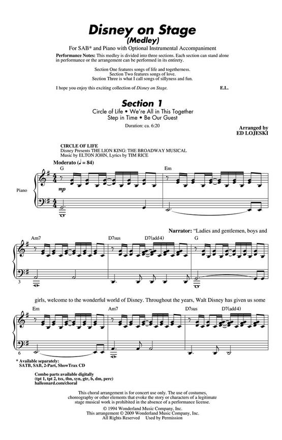 Disney on Stage (Medley) - noty pro sbor SAB a klavír