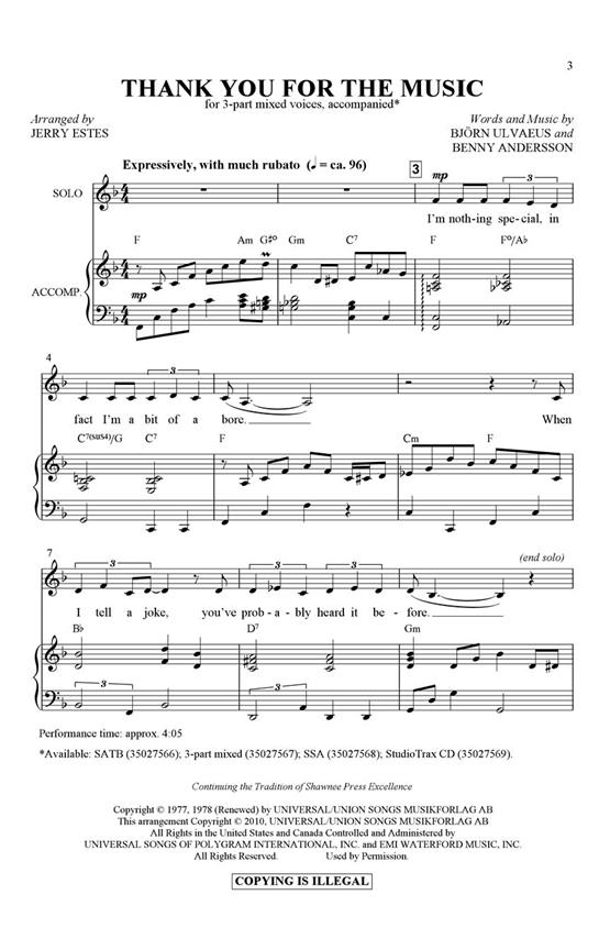 Thank you for the Music - pro sbor 3-Part