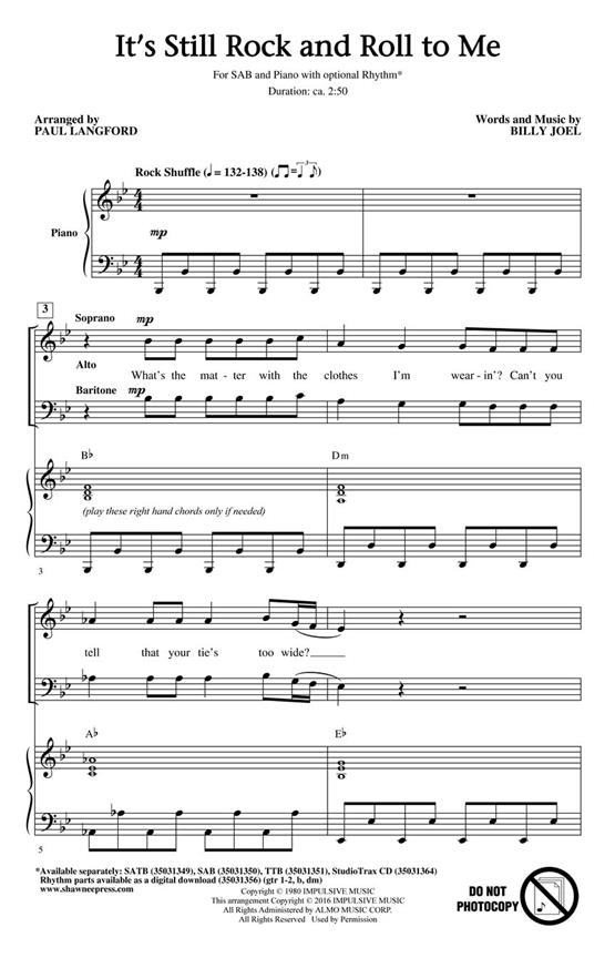 It's Still Rock and Roll to Me - pro sbor SATB