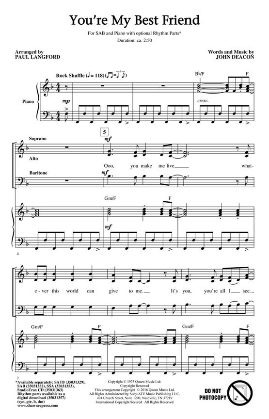 You're My Best Friend - pro sbor SATB