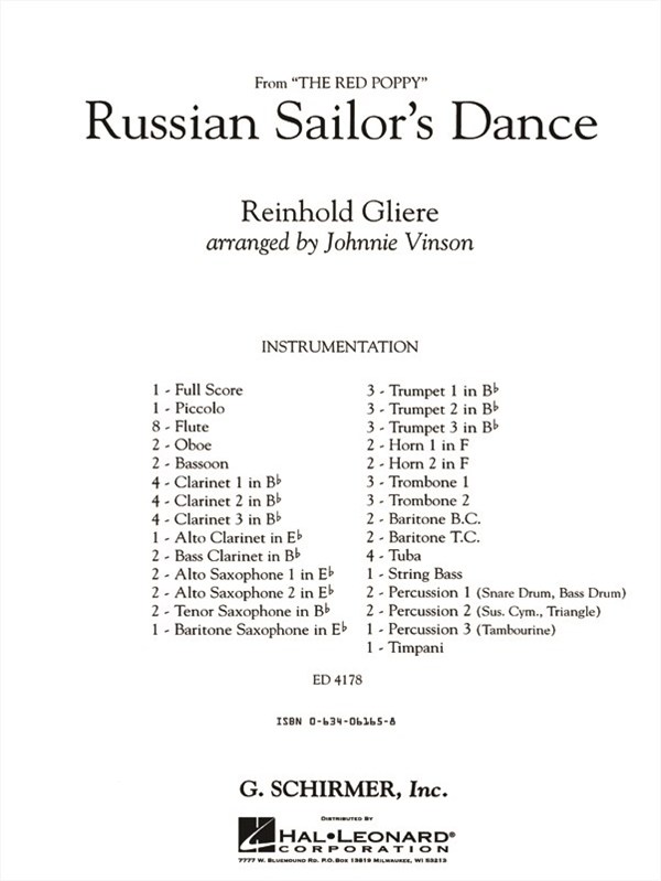 Reinhold Gliere: Russian Sailor's Dance - Gr3 Cb (Full Score)