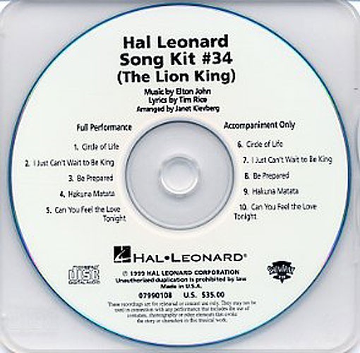 The Lion King: Song Kit No.34 Show Trax CD