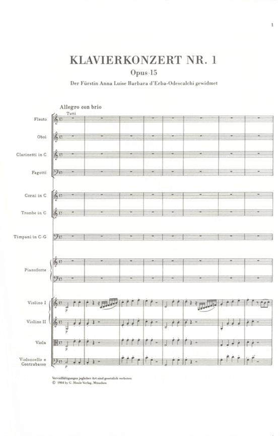 Piano Concerto No.1 In C Op.15 - Study Score