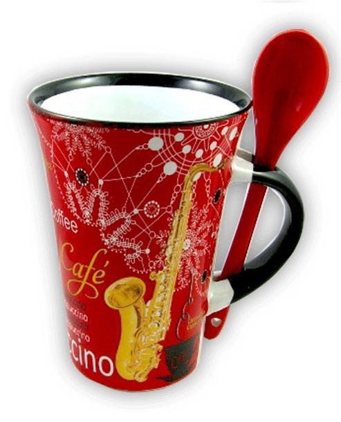 Little Snoring Gifts: Cappuccino Mug With Spoon – Piano (Red)