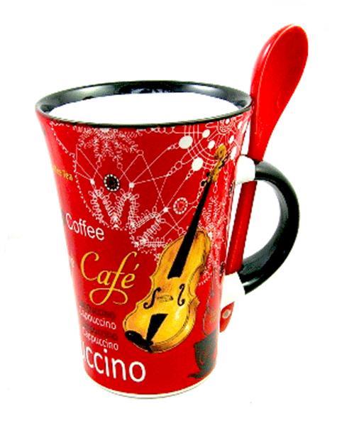 Little Snoring Gifts: Cappuccino Mug With Spoon – Saxophone (Red)