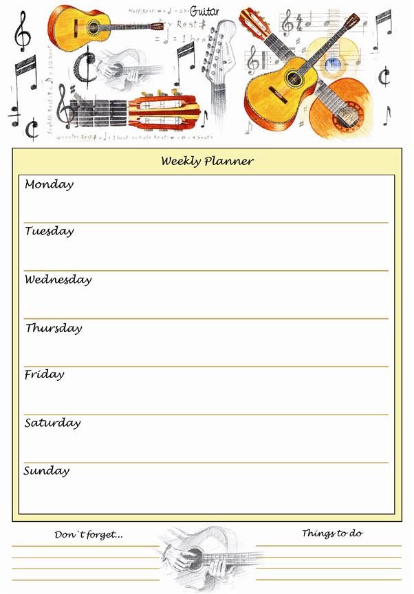 Little Snoring Gifts: A4 Weekly Planner - Guitar Design