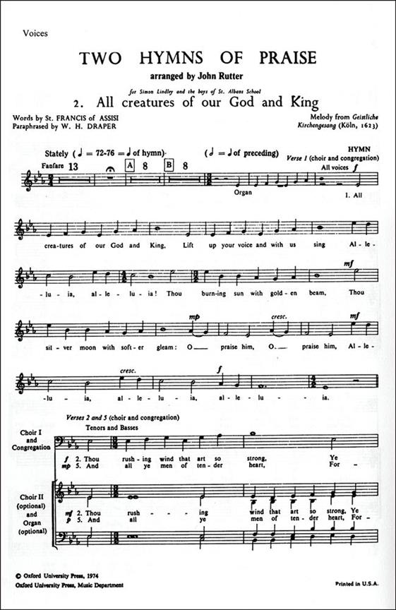 All Creatures of our God and King - No. 2 of Two Hymns of Praise - pro sbor SATB