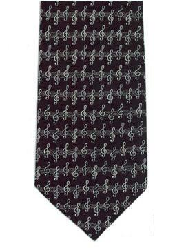 Tie Studio: Silver Clefs On Black Silk Tie
